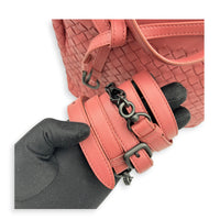Intrecciato 2 Way Pink Top Handle Bag in Intrecciato Leather, Gunmetal hardware