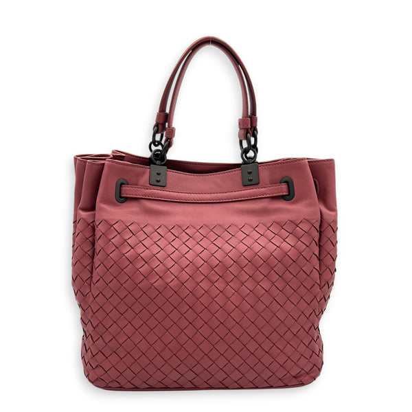 Intrecciato 2 Way Pink Top Handle Bag in Intrecciato Leather, Gunmetal hardware