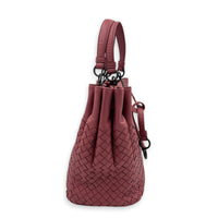 Intrecciato 2 Way Pink Top Handle Bag in Intrecciato Leather, Gunmetal hardware