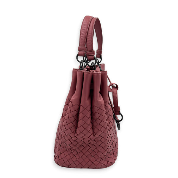 Intrecciato 2 Way Pink Top Handle Bag in Intrecciato Leather, Gunmetal hardware