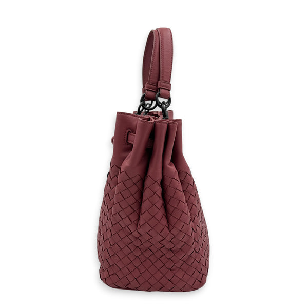Intrecciato 2 Way Pink Top Handle Bag in Intrecciato Leather, Gunmetal hardware
