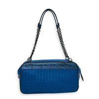 Intrecciato Blue Camera Bag in Intrecciato Leather, Gunmetal hardware