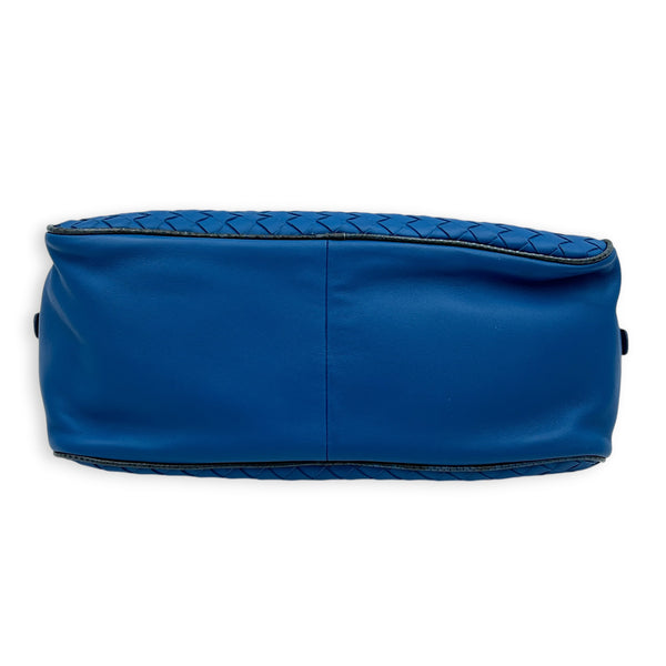 Intrecciato Blue Camera Bag in Intrecciato Leather, Gunmetal hardware