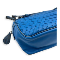 Intrecciato Blue Camera Bag in Intrecciato Leather, Gunmetal hardware
