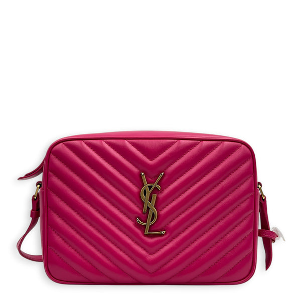 Lou Camera Fuchsia Crossbody Bag in Lambskin, Gold hardware