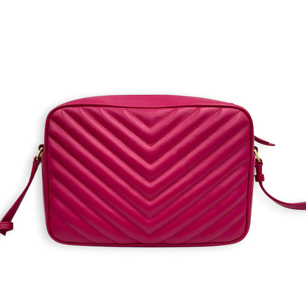 Lou Camera Fuchsia Crossbody Bag in Lambskin, Gold hardware