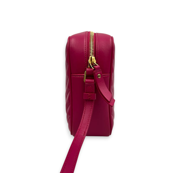 Lou Camera Fuchsia Crossbody Bag in Lambskin, Gold hardware