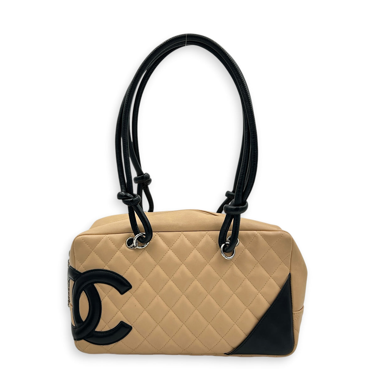 Cambon Shoulder Bag Beige in Lambskin, Silver hardware