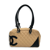Cambon Shoulder Bag Beige in Lambskin, Silver hardware