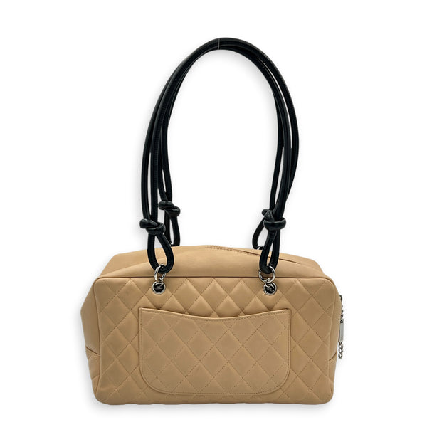 Cambon Shoulder Bag Beige in Lambskin, Silver hardware