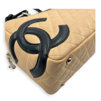 Cambon Shoulder Bag Beige in Lambskin, Silver hardware