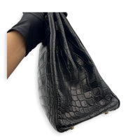 Kelly 35 Black Top Handle Bag in Matte Niloticus, Gold hardware