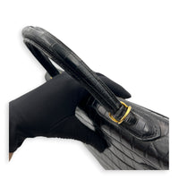 Kelly 35 Black Top Handle Bag in Matte Niloticus, Gold hardware