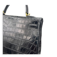 Kelly 35 Black Top Handle Bag in Matte Niloticus, Gold hardware
