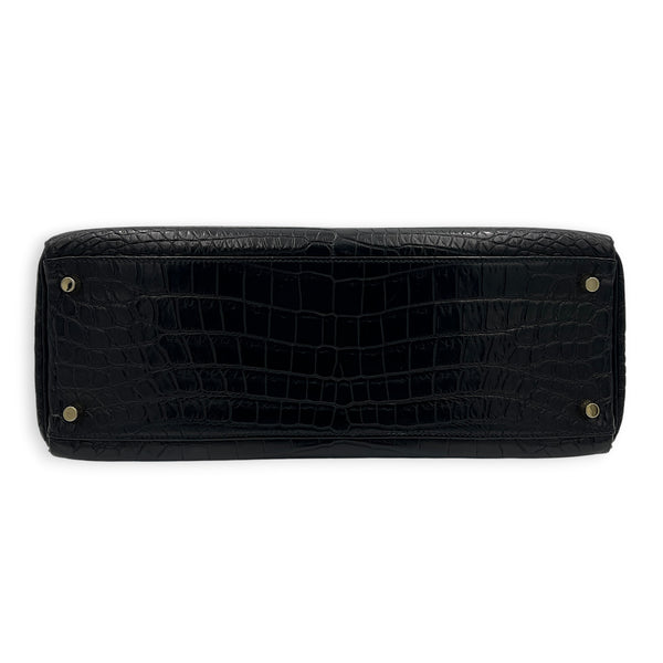 Kelly 35 Black Top Handle Bag in Matte Niloticus, Gold hardware