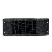 Kelly 35 Graphite Top Handle Bag in Shiny Porosus, Palladium hardware