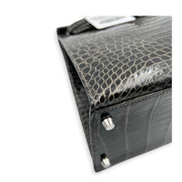 Kelly 35 Graphite Top Handle Bag in Shiny Porosus, Palladium hardware