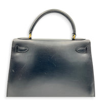 Kelly 28 Black Top Handle Bag in Box Calfskin, Gold hardware