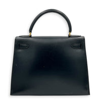 Kelly 28 Black Top Handle Bag in Box Calfskin, Gold hardware