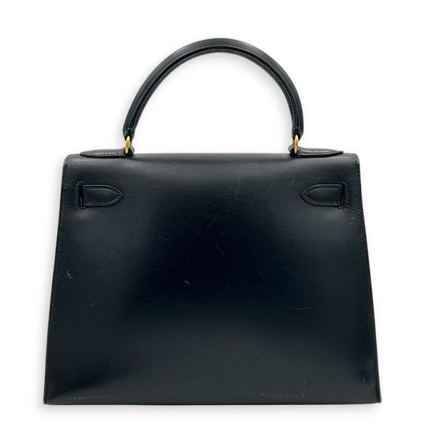 Kelly 28 Black Top Handle Bag in Box Calfskin, Gold hardware