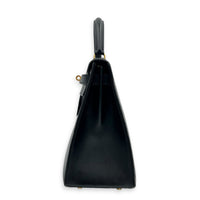 Kelly 28 Black Top Handle Bag in Box Calfskin, Gold hardware