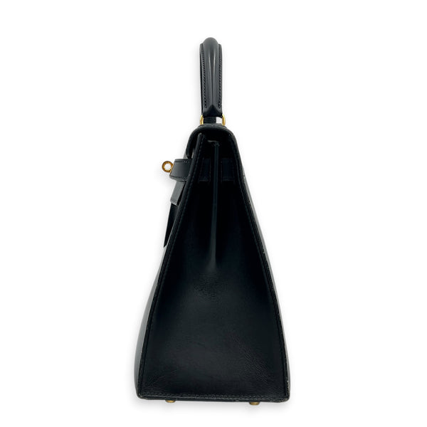 Kelly 28 Black Top Handle Bag in Box Calfskin, Gold hardware