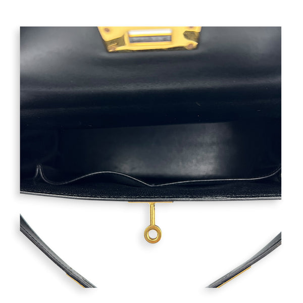 Kelly 28 Black Top Handle Bag in Box Calfskin, Gold hardware