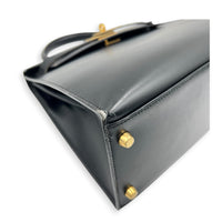 Kelly 28 Black Top Handle Bag in Box Calfskin, Gold hardware