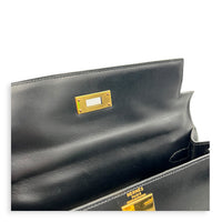 Kelly 28 Black Top Handle Bag in Box Calfskin, Gold hardware