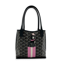 Anjou Top Handle Bag Mini Black in Coated Canvas, Silver hardware