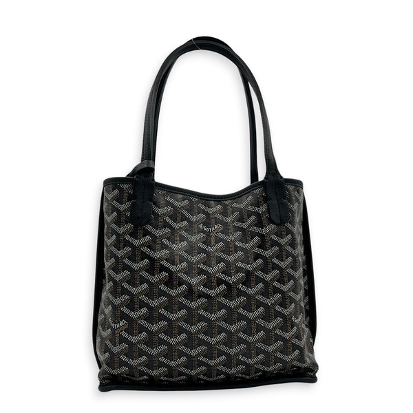 Anjou Top Handle Bag Mini Black in Coated Canvas, Silver hardware