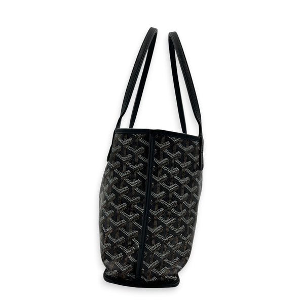 Anjou Top Handle Bag Mini Black in Coated Canvas, Silver hardware