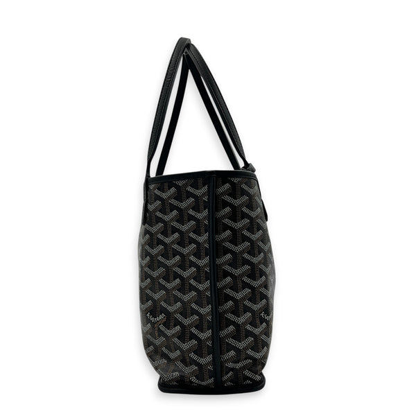 Anjou Top Handle Bag Mini Black in Coated Canvas, Silver hardware