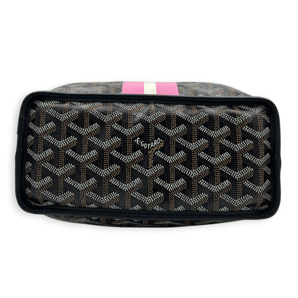 Anjou Top Handle Bag Mini Black in Coated Canvas, Silver hardware
