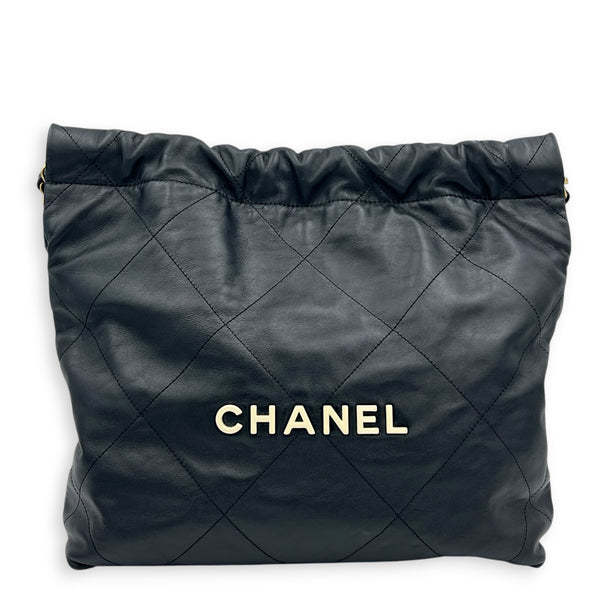 22 Tote Small Black Shoulder Bag in Calfskin, Gold hardware