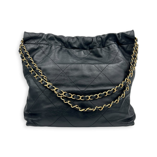 22 Tote Small Black Shoulder Bag in Calfskin, Gold hardware