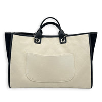 Deauville Large White Top Handle Bag in Felt, Silver hardware