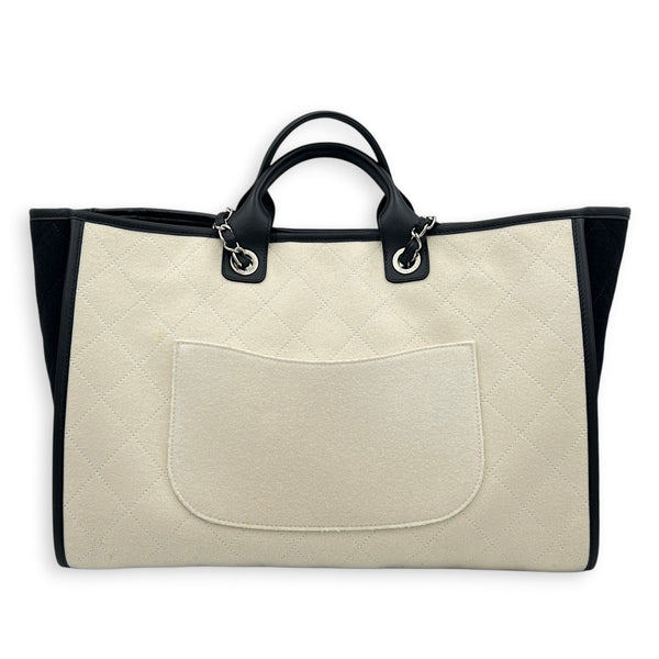 Deauville Large White Top Handle Bag in Felt, Silver hardware