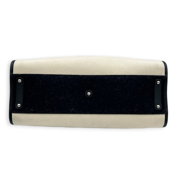 Deauville Large White Top Handle Bag in Felt, Silver hardware