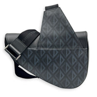 Saddle Crossbody Bag Black in Coated Canvas, Silver hardware