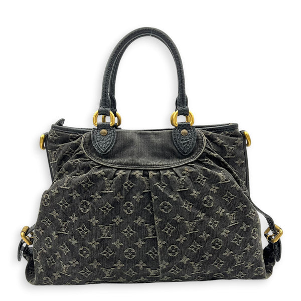 Cabby Shoulder Bag GM Black in Denim, Gold hardware