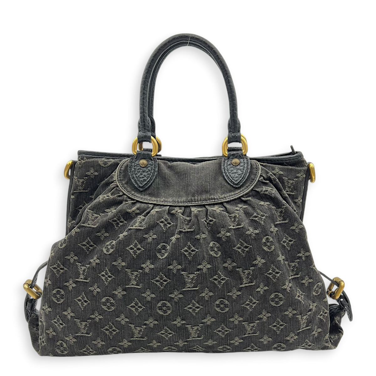 Cabby Shoulder Bag GM Black in Denim, Gold hardware