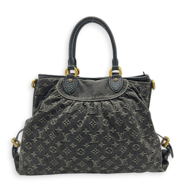 Cabby Shoulder Bag GM Black in Denim, Gold hardware