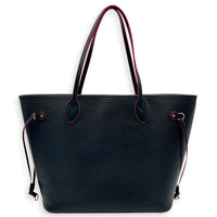 Neverfull MM Blue Tote Bag in Epi Leather, Silver hardware