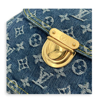 Sac Plat Shopper Blue Tote Bag in Denim, Gold hardware