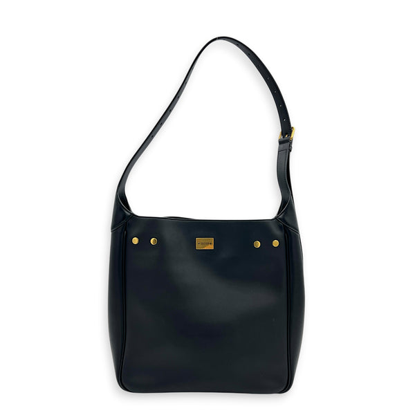 Bel Air Shoulder Bag Small Black in Calfskin, Gold hardware