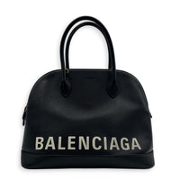 Ville Large Black Top Handle Bag in Calfskin, Gold hardware
