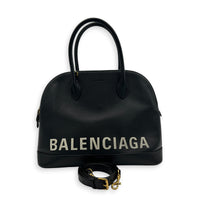 Ville Large Black Top Handle Bag in Calfskin, Gold hardware