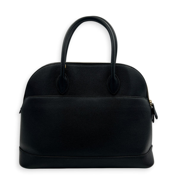 Ville Large Black Top Handle Bag in Calfskin, Gold hardware