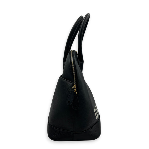 Ville Large Black Top Handle Bag in Calfskin, Gold hardware